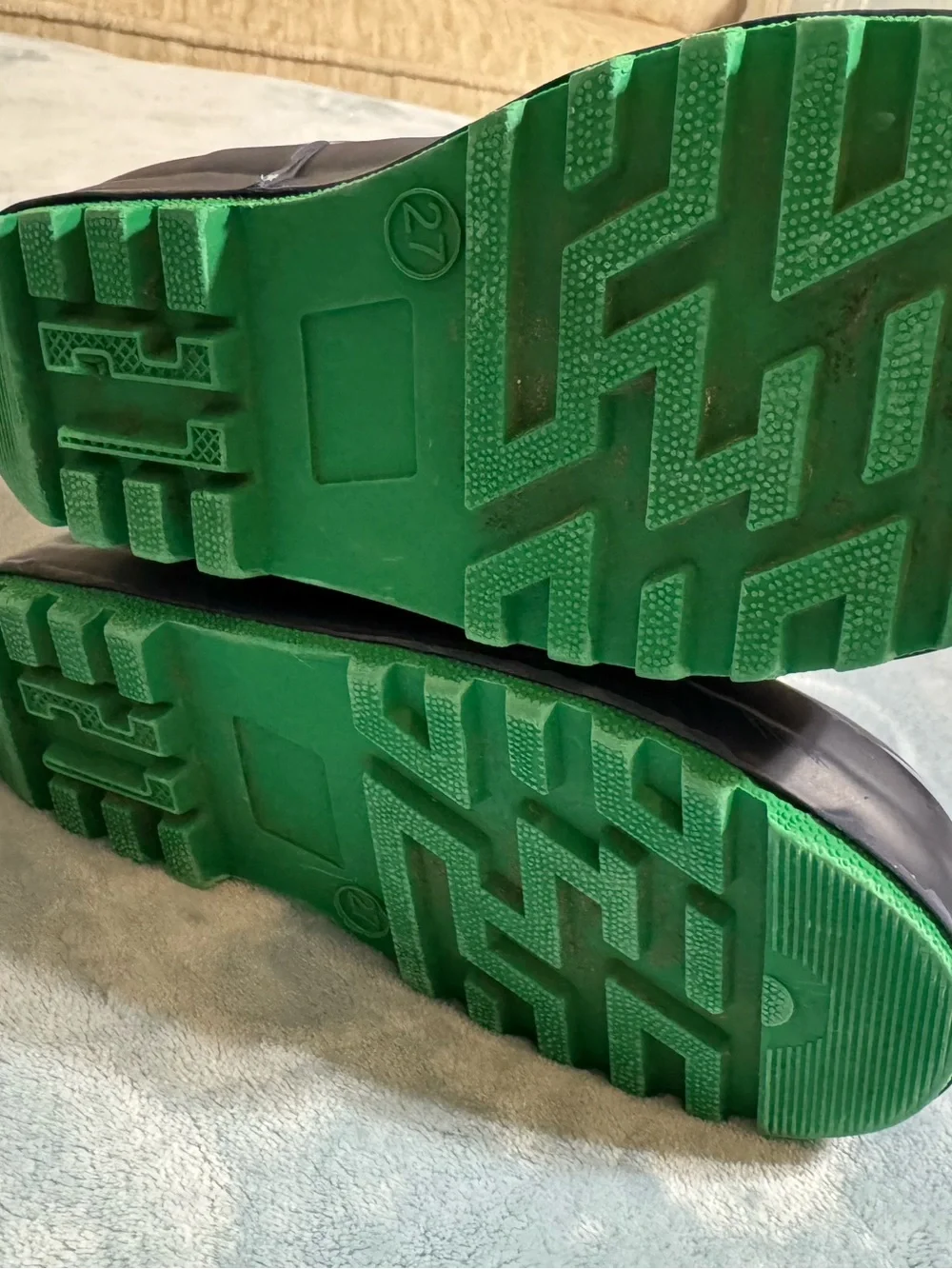 Kids Green Dino Stripe Rain Boots